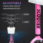 Aosom kids Scooter, Kick Scooter with Adjustable Handlebars, Double Brakes, Inflatable Rubber Tires, Basket, Cupholder, Mudguard, Pink - Image 4