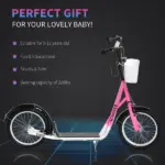 Aosom kids Scooter, Kick Scooter with Adjustable Handlebars, Double Brakes, Inflatable Rubber Tires, Basket, Cupholder, Mudguard, Pink - Image 5