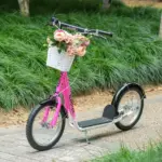 Aosom kids Scooter, Kick Scooter with Adjustable Handlebars, Double Brakes, Inflatable Rubber Tires, Basket, Cupholder, Mudguard, Pink - Image 10