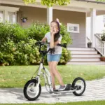 Aosom Kids Scooter Youth Scooter for 5+ with Dual Brakes, 12-Inch Inflatable Wheels, Outdoor Ride-On Toy, White - Image 2