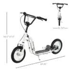 Aosom Kids Scooter Youth Scooter for 5+ with Dual Brakes, 12-Inch Inflatable Wheels, Outdoor Ride-On Toy, White - Image 3