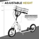 Aosom Kids Scooter Youth Scooter for 5+ with Dual Brakes, 12-Inch Inflatable Wheels, Outdoor Ride-On Toy, White - Image 4