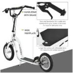 Aosom Kids Scooter Youth Scooter for 5+ with Dual Brakes, 12-Inch Inflatable Wheels, Outdoor Ride-On Toy, White - Image 5