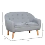 Kids Sofa Gray 2-Seat Comfortable Linen Fabric Wooden Frame Child Couch for Ages 3-6 Playroom Furniture - Image 3