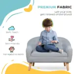 Kids Sofa Gray 2-Seat Comfortable Linen Fabric Wooden Frame Child Couch for Ages 3-6 Playroom Furniture - Image 5