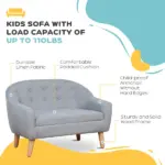 Kids Sofa Gray 2-Seat Comfortable Linen Fabric Wooden Frame Child Couch for Ages 3-6 Playroom Furniture - Image 6