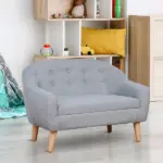 Kids Sofa Gray 2-Seat Comfortable Linen Fabric Wooden Frame Child Couch for Ages 3-6 Playroom Furniture - Image 10
