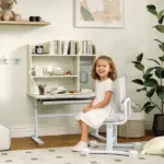 Kids Study Desk and Chair Set with Adjustable Height, Tiltable Desktop, Hutch and Drawer for Ages 3-12, Gray - Image 2