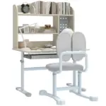 Kids Study Desk and Chair Set with Adjustable Height, Tiltable Desktop, Hutch and Drawer for Ages 3-12, Gray - Image 11