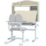 Kids Study Desk and Chair Set with Adjustable Height, Tiltable Desktop, Hutch and Drawer for Ages 3-12, Gray