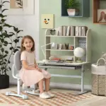 Kids Study Desk and Chair Set with Adjustable Height, Tiltable Desktop, Hutch and Drawer for Ages 3-12, Gray - Image 10