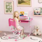 Kids Table and Chair Set with USB Light, Storage Drawer, Pink - Image 2