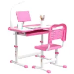 Kids Table and Chair Set with USB Light, Storage Drawer, Pink - Image 11