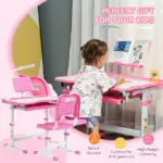 Kids Table and Chair Set with USB Light, Storage Drawer, Pink - Image 4