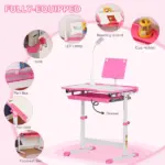 Kids Table and Chair Set with USB Light, Storage Drawer, Pink - Image 5