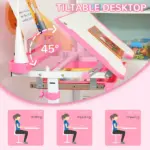 Kids Table and Chair Set with USB Light, Storage Drawer, Pink - Image 7