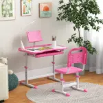 Kids Table and Chair Set with USB Light, Storage Drawer, Pink - Image 10