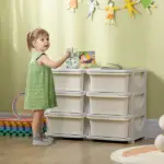 Qaba Kids Toy Storage Organizer, Cream with 6 Drawers, 3 Tier Units for Nursery, Playroom, Kindergarten - Image 2