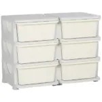 Qaba Kids Toy Storage Organizer, Cream with 6 Drawers, 3 Tier Units for Nursery, Playroom, Kindergarten