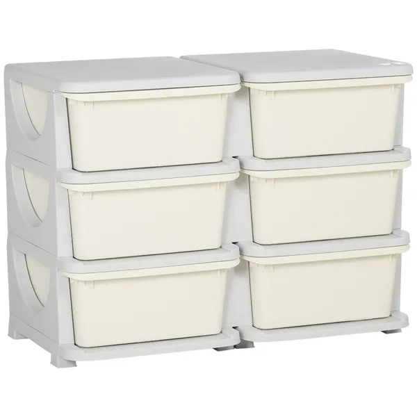 kids-toy-storage-organizer-cream-with-6-drawers-3-tier-units-for-nursery-playroom-kindergarten.webp Qaba Kids Toy Storage Organizer, Cream with 6 Drawers, 3 Tier Units for Nursery, Playroom, Kindergarten - Image 1