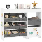 Kids Toy Storage Organizer with 11 Bins, Moveable Cabinet, Top Shelves, 3 Stickers, for Nursery, Playroom, White - Image 11
