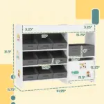 Kids Toy Storage Organizer with 11 Bins, Moveable Cabinet, Top Shelves, 3 Stickers, for Nursery, Playroom, White - Image 3