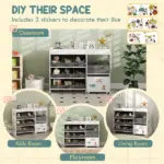 Kids Toy Storage Organizer with 11 Bins, Moveable Cabinet, Top Shelves, 3 Stickers, for Nursery, Playroom, White - Image 6