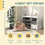 Kids Toy Storage Organizer with 11 Bins, Moveable Cabinet, Top Shelves, 3 Stickers, for Nursery, Playroom, White - Image 7