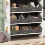 Kids Toy Storage Organizer with 11 Bins, Moveable Cabinet, Top Shelves, 3 Stickers, for Nursery, Playroom, White - Image 8