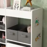 Kids Toy Storage Organizer with 11 Bins, Moveable Cabinet, Top Shelves, 3 Stickers, for Nursery, Playroom, White - Image 9