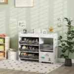 Kids Toy Storage Organizer with 11 Bins, Moveable Cabinet, Top Shelves, 3 Stickers, for Nursery, Playroom, White - Image 10