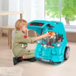 HOMCOM Kids Truck Engine Mechanic Toy | Includes 61 Pieces, Steering Wheel, Horn, Light, RC Car Key | Teal | for Ages 3-5 - Image 2