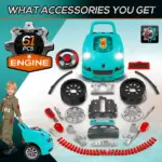 HOMCOM Kids Truck Engine Mechanic Toy | Includes 61 Pieces, Steering Wheel, Horn, Light, RC Car Key | Teal | for Ages 3-5 - Image 6