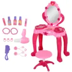 Kids Vanity Set with Mirror and Stool, Light and Sound, 15 Accessories, Pink - Image 11