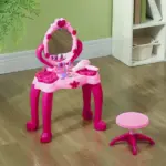 Kids Vanity Set with Mirror and Stool, Light and Sound, 15 Accessories, Pink - Image 10