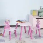 Kids Wood Table and Chair, 3 Piece Set with Crown Pattern, Charming Desk for Toddlers 3-8 Years, Princess-Themed Room, Pink - Image 2