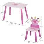 Kids Wood Table and Chair, 3 Piece Set with Crown Pattern, Charming Desk for Toddlers 3-8 Years, Princess-Themed Room, Pink - Image 3