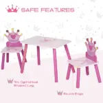 Kids Wood Table and Chair, 3 Piece Set with Crown Pattern, Charming Desk for Toddlers 3-8 Years, Princess-Themed Room, Pink - Image 4