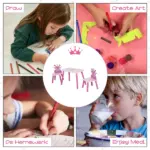 Kids Wood Table and Chair, 3 Piece Set with Crown Pattern, Charming Desk for Toddlers 3-8 Years, Princess-Themed Room, Pink - Image 5