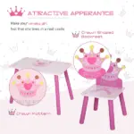 Kids Wood Table and Chair, 3 Piece Set with Crown Pattern, Charming Desk for Toddlers 3-8 Years, Princess-Themed Room, Pink - Image 7