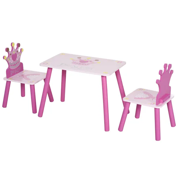 kids-wood-table-and-chair-3-piece-set-with-crown-pattern-charming-desk-for-toddlers-3-8-years-princess-themed-room-pink.webp Kids Wood Table and Chair, 3 Piece Set with Crown Pattern, Charming Desk for Toddlers 3-8 Years, Princess-Themed Room, Pink - Image 1