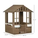 Kids Wooden Playhouse, Outdoor Garden Games Cottage with Working Door, Windows, Flowers Pot Holder, 47" x 38" x 54" - Image 3