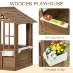 Kids Wooden Playhouse, Outdoor Garden Games Cottage with Working Door, Windows, Flowers Pot Holder, 47" x 38" x 54" - Image 5