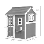 Kids' Wooden Playhouse, Outdoor with Floors, Doors, Windows, Planter Box for Ages 3-8, Backyard or Garden - Image 3
