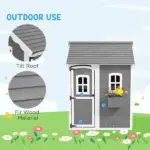 Kids' Wooden Playhouse, Outdoor with Floors, Doors, Windows, Planter Box for Ages 3-8, Backyard or Garden - Image 5