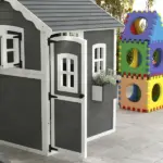 Kids' Wooden Playhouse, Outdoor with Floors, Doors, Windows, Planter Box for Ages 3-8, Backyard or Garden - Image 8
