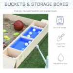 Kids Wooden Sandbox with Convertible Bench Seat, 2 Side Buckets, Waterproof Cover, and Storage Space - Image 5