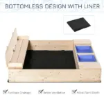 Kids Wooden Sandbox with Convertible Bench Seat, 2 Side Buckets, Waterproof Cover, and Storage Space - Image 6