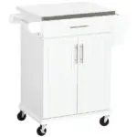 HOMCOM Kitchen Cart on Wheels, White, with Stainless Steel Countertop, Drawer, Towel and Spice Rack - Image 11