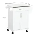 HOMCOM Kitchen Cart on Wheels, White, with Stainless Steel Countertop, Drawer, Towel and Spice Rack - Image 3